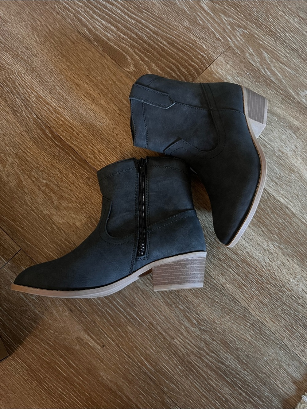 Old Navy Black Ankle Boots with Stacked Heel